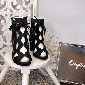 Qupid Women's Ankle open toe Boot block heels! Comes in various sizes!